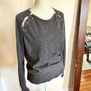 The Kooples Cashmere Wool Blend Barbell Hardware Gray Knit Sweater size 2